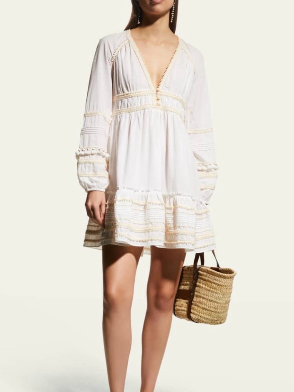 Veronica Beard Payton Boho White Crochet Trim Mini Dress